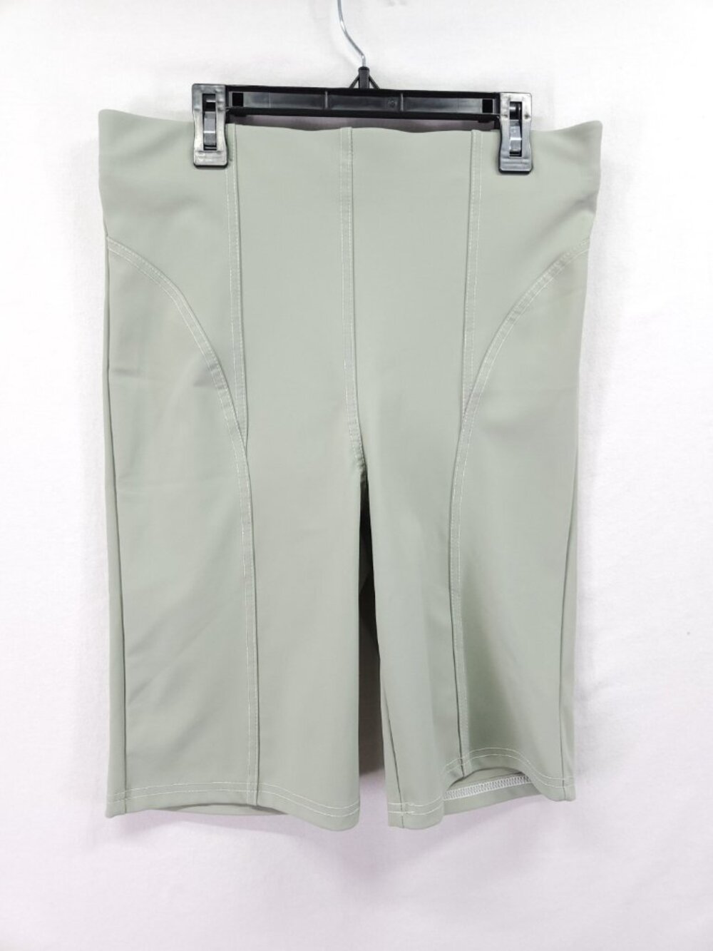 Zara Womens Large Sage Light Green High Rise Contrast Stitch Biker Shorts